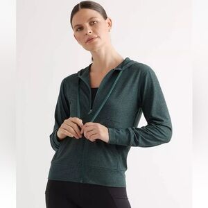 Quince Flowknit Full Zip Hoodie Jacket Womens Heather Green Pockets athleisure M